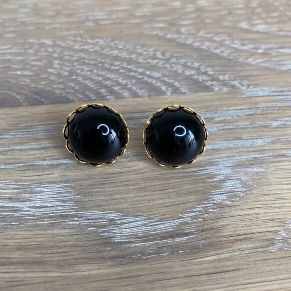 Faux Pearl Button Pierced Earrings Set of 3 in Gold, Cream & Black - Picture 10 of 11